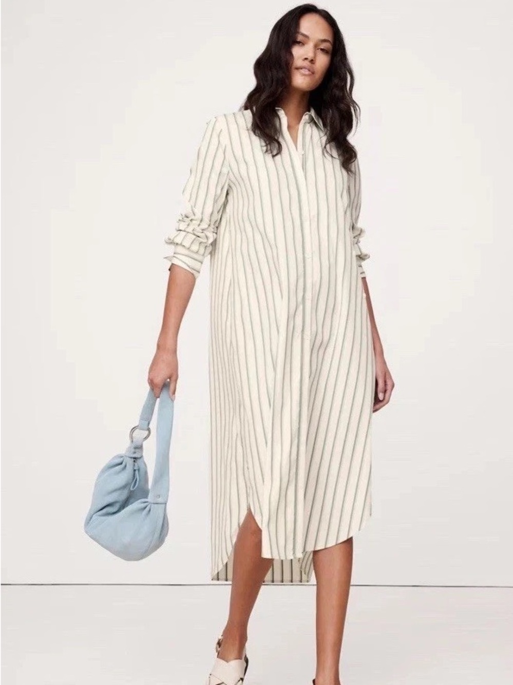 Banana Republic wrap green Striped Midi Shirt Dress